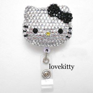 Black Hello Kitty Inspired Blinged Rhinestone Retractable ID Badge Reel Holder